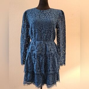 Socialite Long Sleeve Cotton Blend Lace Teal Mini cocktail dress NWOT Small
